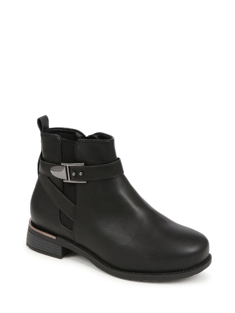 Pavers Black Extra Wide Fit Buckle Strap Chelsea Boots - Image 2 of 5