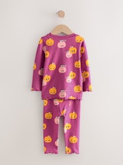 Purple Pumpkin Print Pumpkin Snuggle Pyjamas 3 Pack (9mths-10yrs) - Image 12 of 14