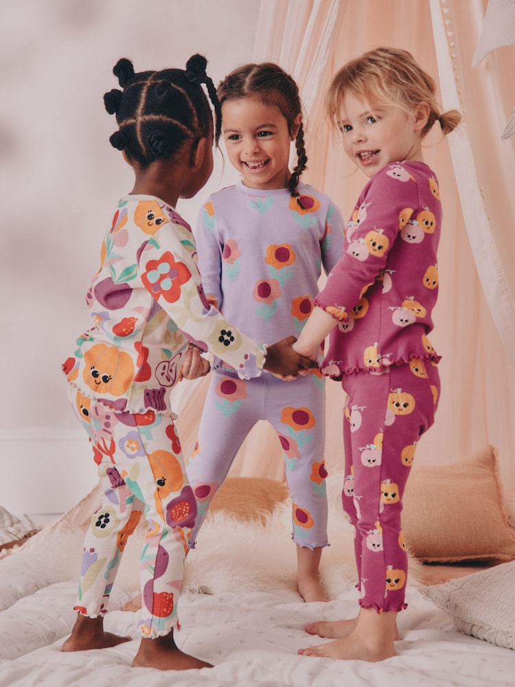 Purple Pumpkin Print Pumpkin Snuggle Pyjamas 3 Pack (9mths-10yrs) - Image 2 of 14 Purple Pumpkin Print Pumpkin Snuggle Pyjamas 3 Pack (9mths-10yrs) - Image 2 of 14