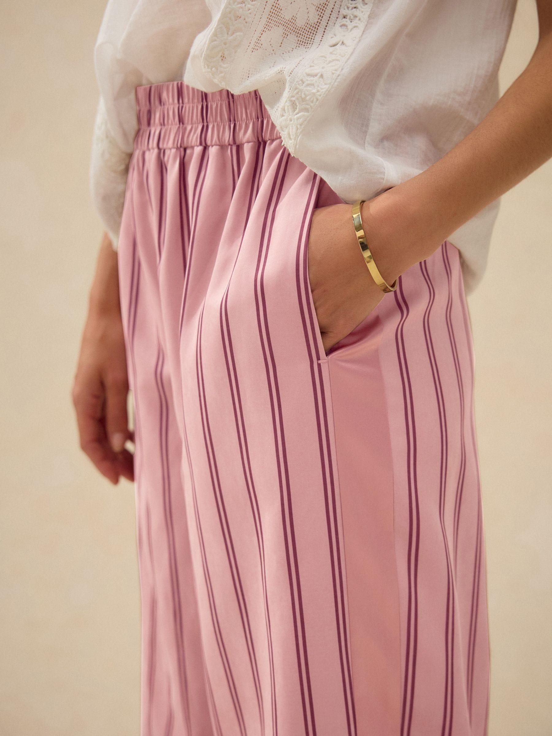 VIP【関税送料無料】希少 ALYSI STRIPED TROUSERS High Rise Trousers - Straight Leg Cuffed, 4473303 | ELOQUII