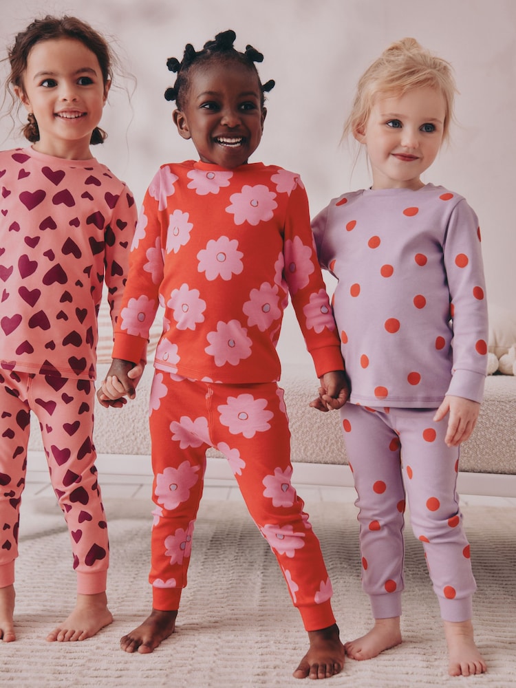 Red/Pink Stampy Print Snuggle Pyjamas 3 Pack (9mths-12yrs) - Image 1 of 11 Red/Pink Stampy Print Snuggle Pyjamas 3 Pack (9mths-12yrs) - Image 1 of 11