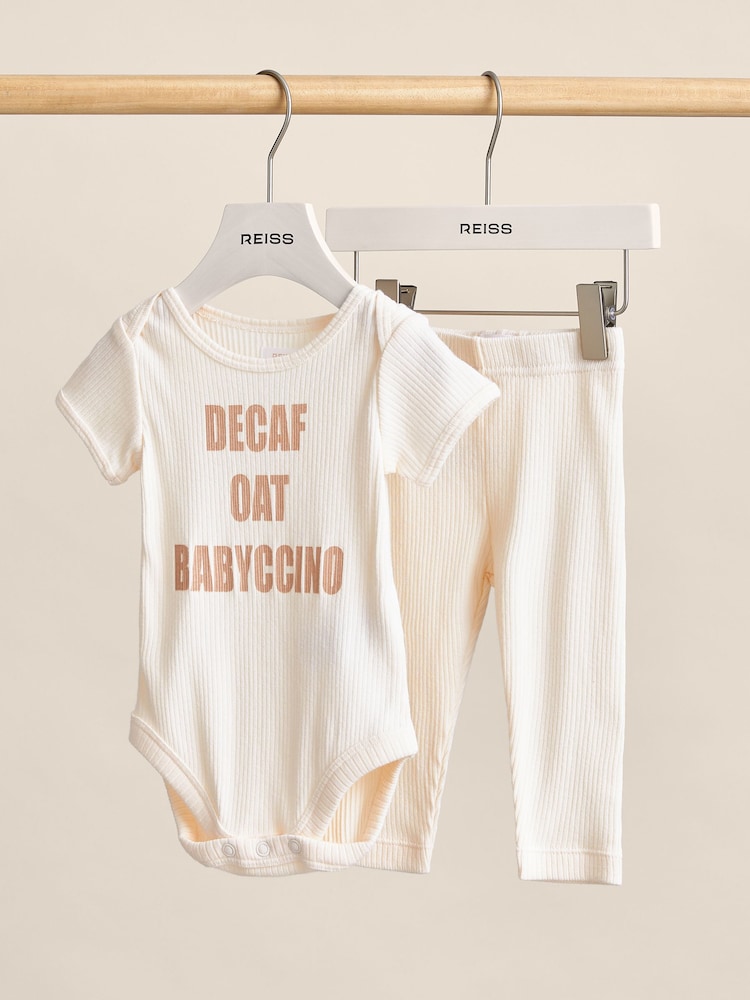 Reiss Ivory Lael Slogan Bodysuit And Leggings Set - Image 1 of 4