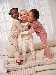 Ecru/Brown Bow Print Snuggle Pyjamas 3 Pack (9mths-12yrs) - Image 1 of 12