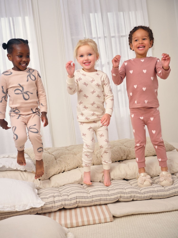 Ecru/Brown Bow Print Snuggle Pyjamas 3 Pack (9mths-12yrs) - Image 2 of 12 Ecru/Brown Bow Print Snuggle Pyjamas 3 Pack (9mths-12yrs) - Image 2 of 12