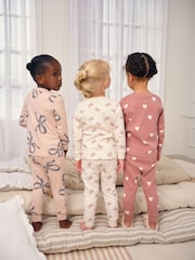 Ecru/Brown Bow Print Snuggle Pyjamas 3 Pack (9mths-12yrs) - Image 3 of 12