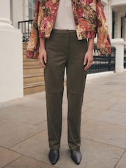 Khaki Green Suedette Straight Leg Trousers - Image 2 of 8