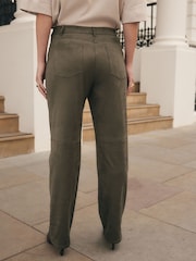 Khaki Green Suedette Straight Leg Trousers - Image 3 of 8
