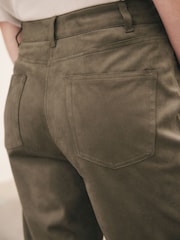 Khaki Green Suedette Straight Leg Trousers - Image 4 of 8