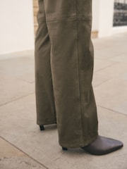Khaki Green Suedette Straight Leg Trousers - Image 5 of 8