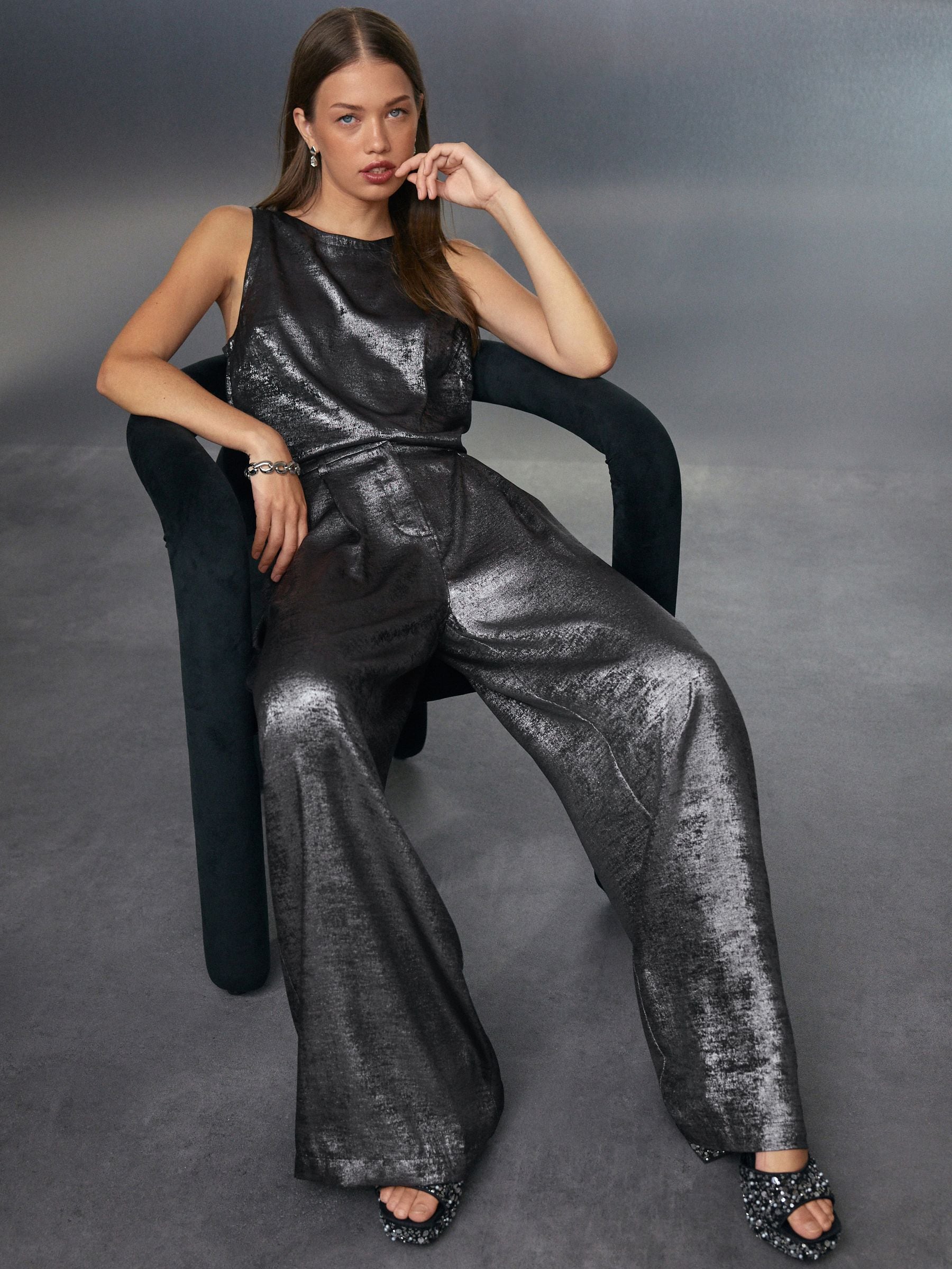 Next：日本 シルバー - メタリック スーパーワイドパンツ from Next Japan