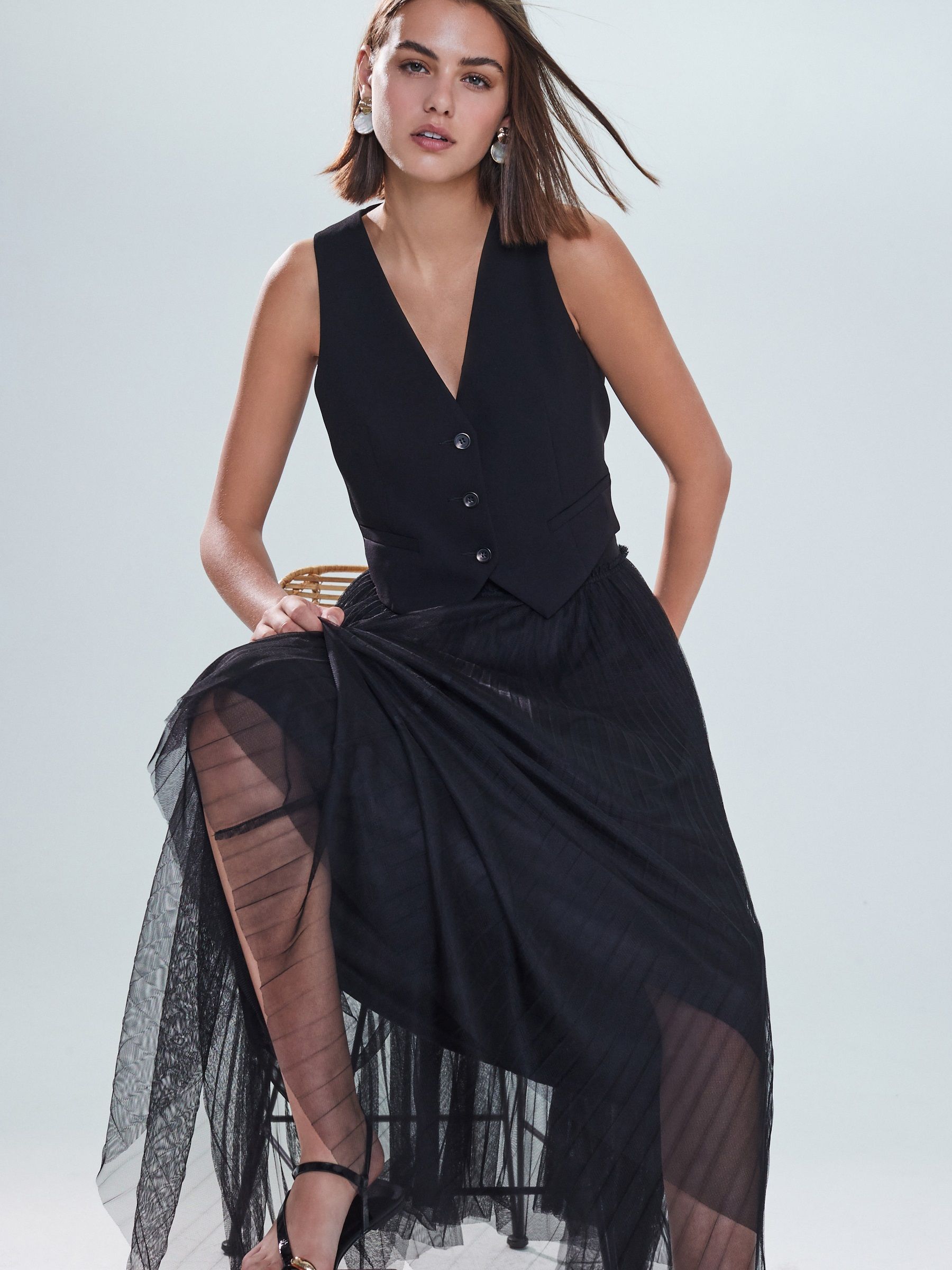 Buy Black Mesh Pleated Maxi Skirt from Next USA