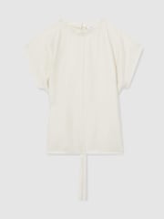 Reiss Cream Soleya Linen-Blend Cap-Sleeve T-Shirt - Image 2 of 5