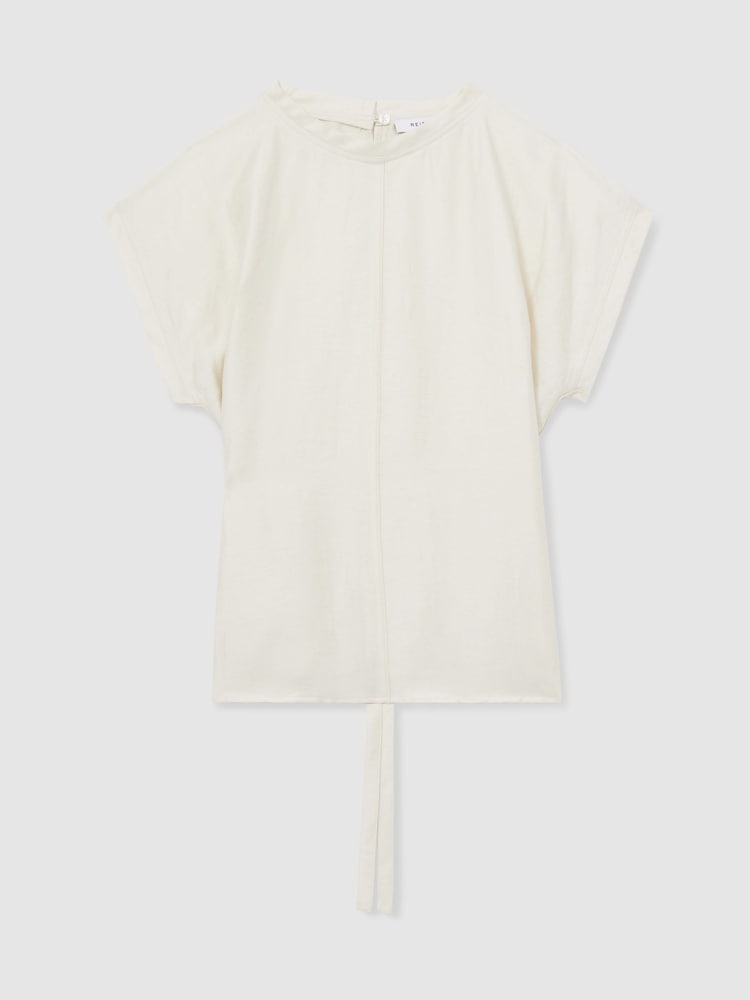 Reiss Cream Soleya Linen-Blend Cap-Sleeve T-Shirt - Image 2 of 5