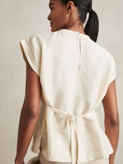 Reiss Cream Soleya Linen-Blend Cap-Sleeve T-Shirt - Image 4 of 5