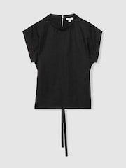 Reiss Black Soleya Linen-Blend Cap-Sleeve T-Shirt - Image 2 of 6