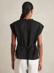 Reiss Black Soleya Linen-Blend Cap-Sleeve T-Shirt - Image 5 of 6