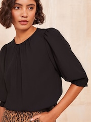 Friends Like These Black 3/4 Sleeve Shirred Cuff Blouse - Image 2 of 4