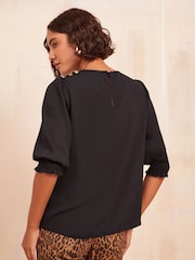Friends Like These Black 3/4 Sleeve Shirred Cuff Blouse - Image 4 of 4