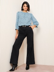 Friends Like These Blue Print 3/4 Sleeve Shirred Cuff Blouse - Image 3 of 4