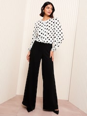 Friends Like These Monochrome Long Sleeve Ruffle Front Spot Blouse - Image 3 of 4
