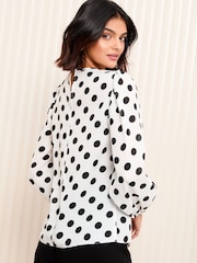 Friends Like These Monochrome Long Sleeve Ruffle Front Spot Blouse - Image 4 of 4