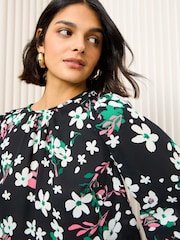 Friends Like These Floral Green 3/4 Sleeve Shirred Cuff Blouse - Image 1 of 4