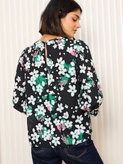 Friends Like These Floral Green 3/4 Sleeve Shirred Cuff Blouse - Image 4 of 4