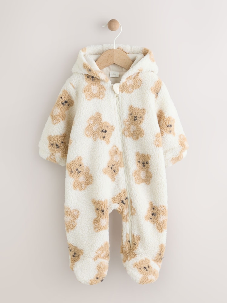 Natural Baby Bear All Over Print Borg Pramsuit (0-18mths) - Image 1 of 6 Natural Baby Bear All Over Print Borg Pramsuit (0-18mths) - Image 1 of 6