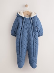 Navy Quilted Hooded Nylon Baby All-In-One (0-18mths) - Image 1 of 6
