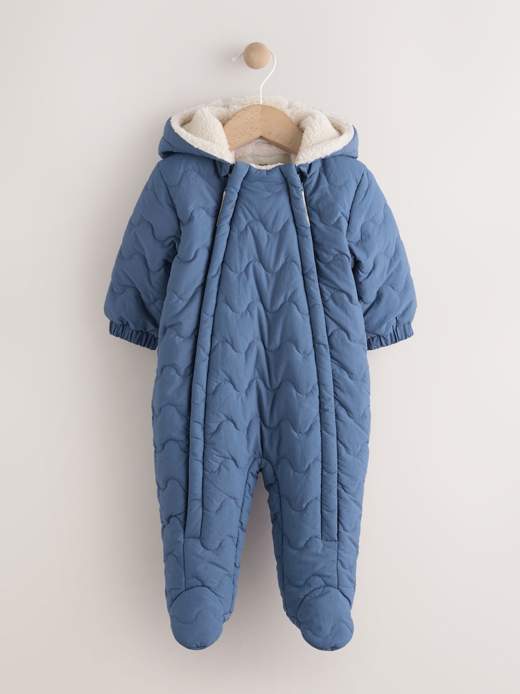 Navy Quilted Hooded Nylon Baby All-In-One (0-18mths) - Image 1 of 6