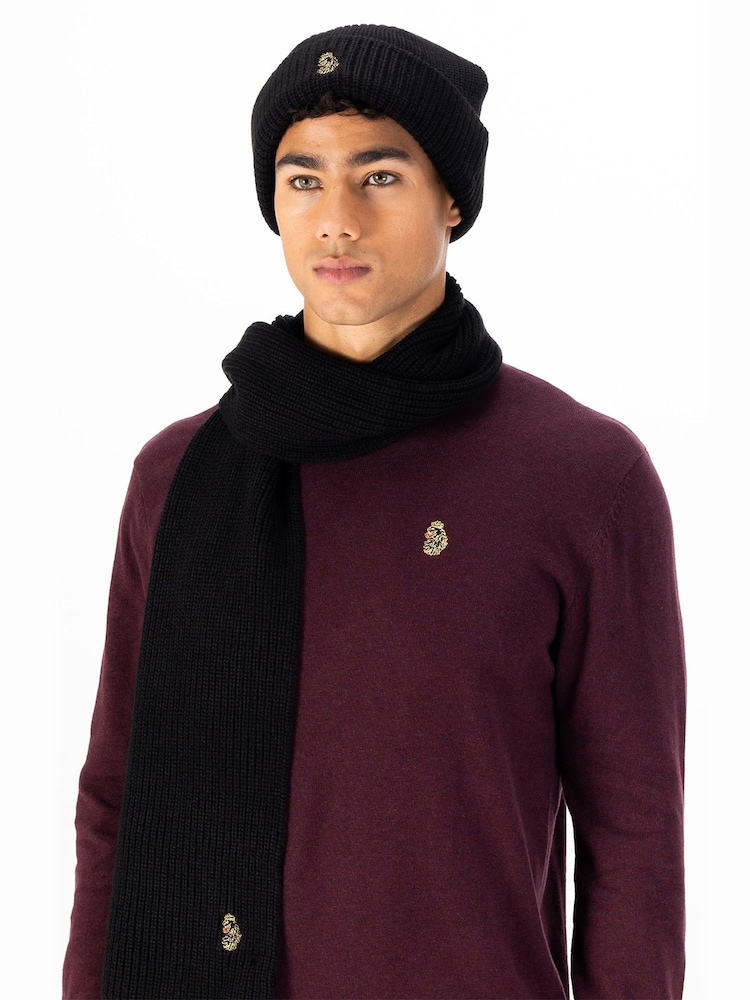 Luke 1977 Dexy Knitted Black Beanie And Scarf Set - Image 1 of 5