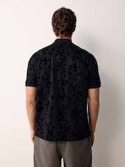 Black Floral Flocked Quarter Zip Polo Shirt - Image 4 of 8