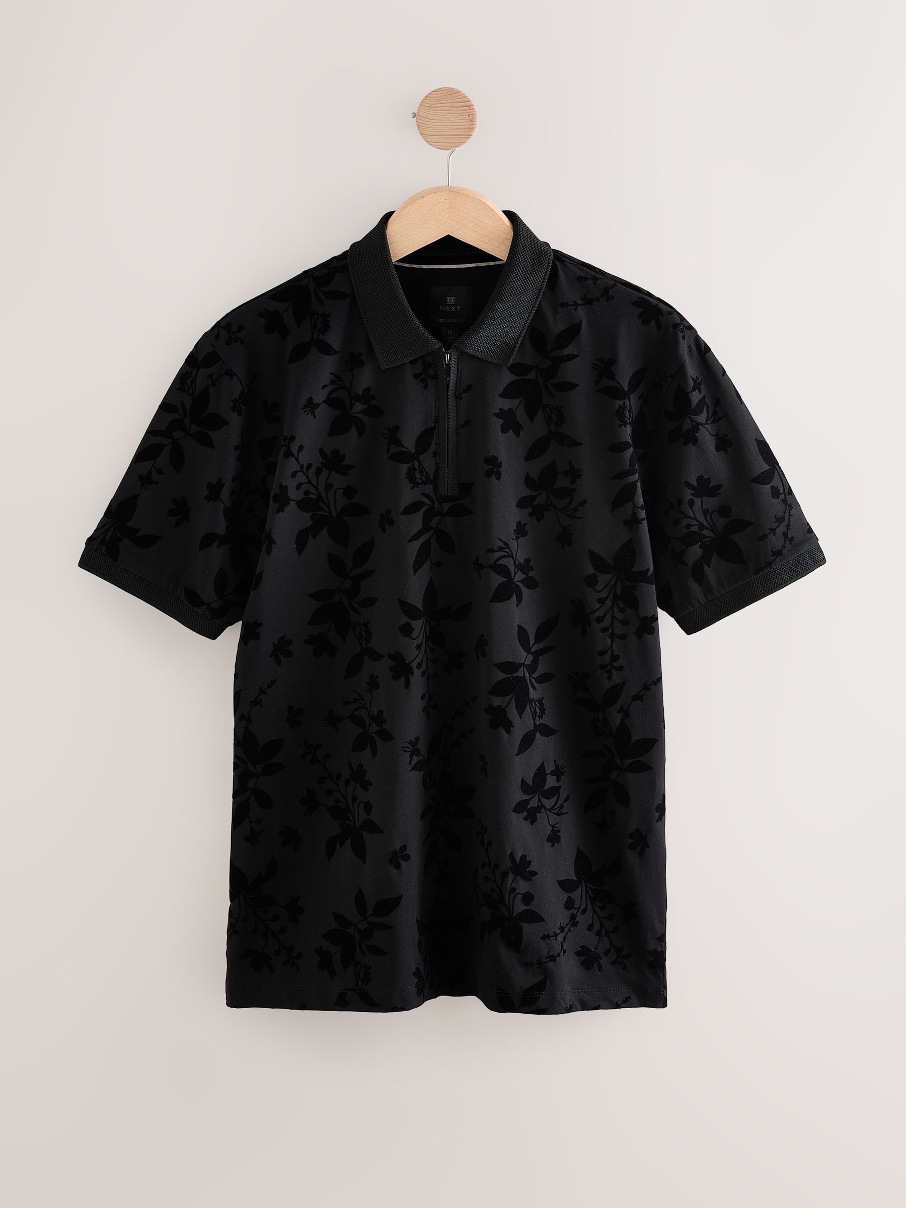Buy Black Floral Flocked Quarter Zip Polo Shirt from Next USA