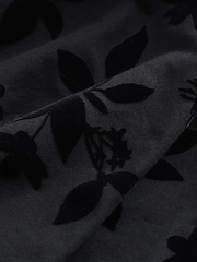 Black Floral Flocked Quarter Zip Polo Shirt - Image 7 of 8