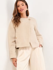 Lipsy Cream Brushed Textured Short Swing Back Jacket - Image 1 of 4