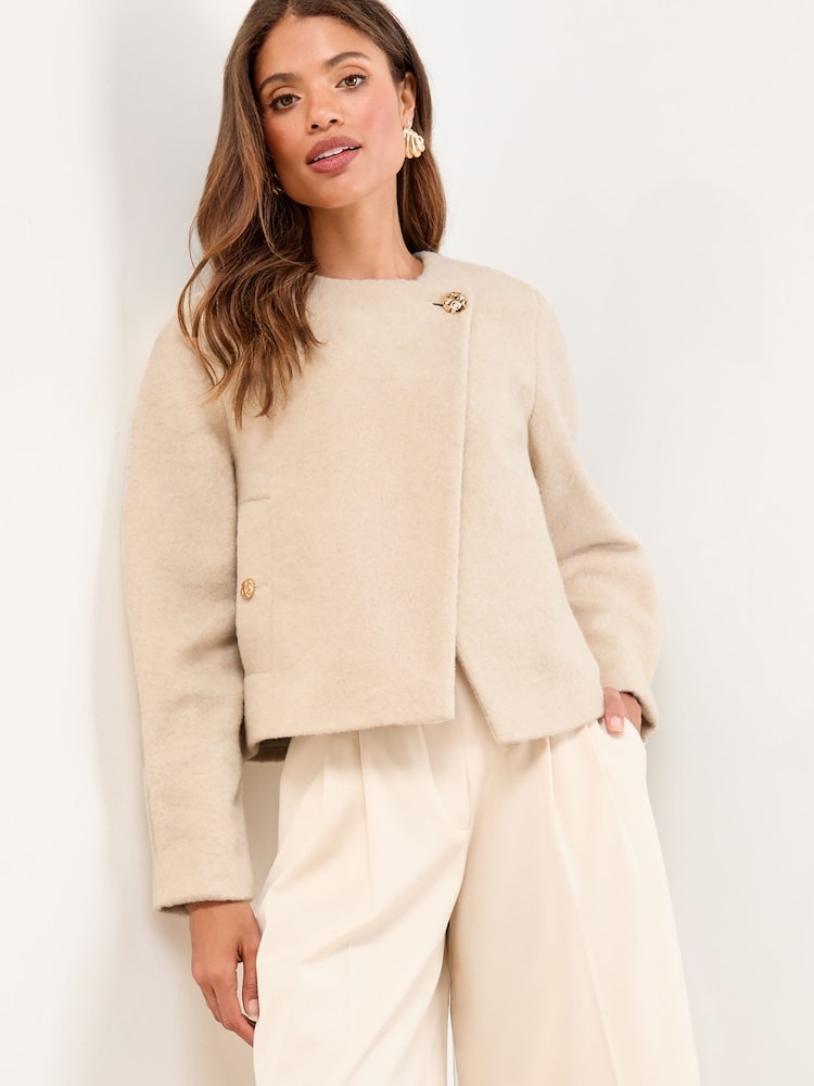 Lipsy Cream Brushed Textured Short Swing Back Jacket - Image 1 of 4