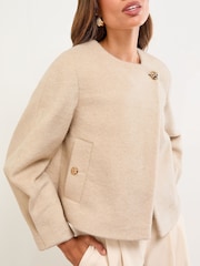 Lipsy Cream Brushed Textured Short Swing Back Jacket - Image 3 of 4