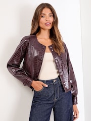 Lipsy Cherry Red Croc Faux Leather Collarless Jacket - Image 1 of 4