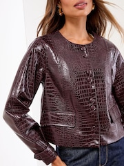 Lipsy Cherry Red Croc Faux Leather Collarless Jacket - Image 2 of 4