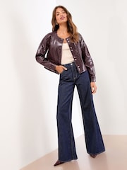 Lipsy Cherry Red Croc Faux Leather Collarless Jacket - Image 3 of 4