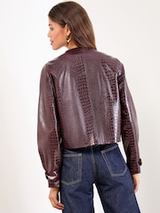 Lipsy Cherry Red Croc Faux Leather Collarless Jacket - Image 4 of 4