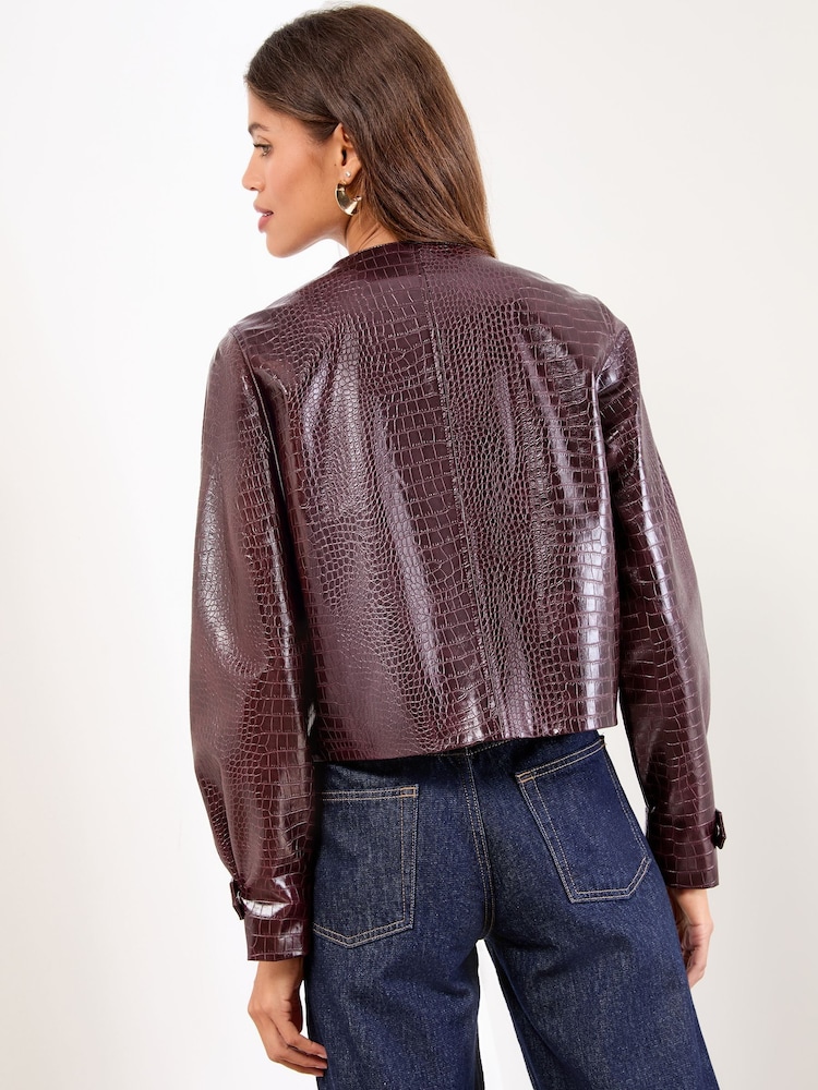 Lipsy Cherry Red Croc Faux Leather Collarless Jacket - Image 4 of 4 Lipsy Cherry Red Croc Faux Leather Collarless Jacket - Image 4 of 4