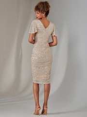Jolie Moi Natural Flare Sleeve Ruched Sequin Dress - Image 2 of 6