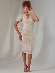Jolie Moi Natural Flare Sleeve Ruched Sequin Dress - Image 5 of 6