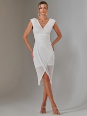 Jolie Moi White Aisla Ruched Sequin Bodycon Dress - Image 1 of 6
