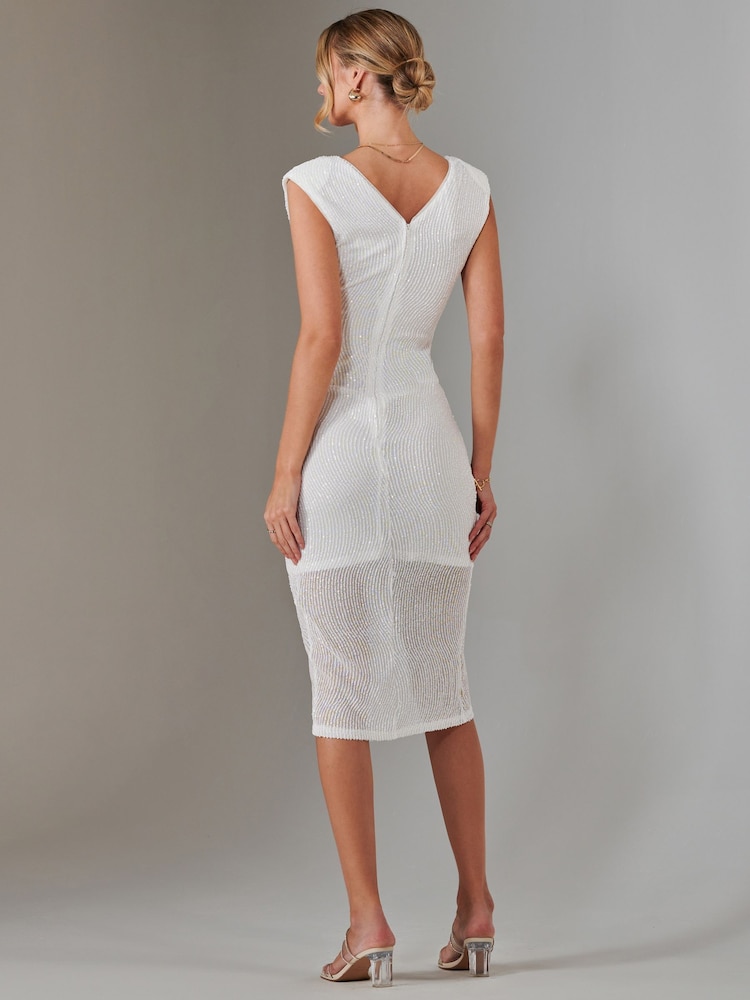 Jolie Moi White Aisla Ruched Sequin Bodycon Dress - Image 2 of 6