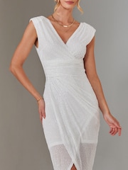 Jolie Moi White Aisla Ruched Sequin Bodycon Dress - Image 3 of 6