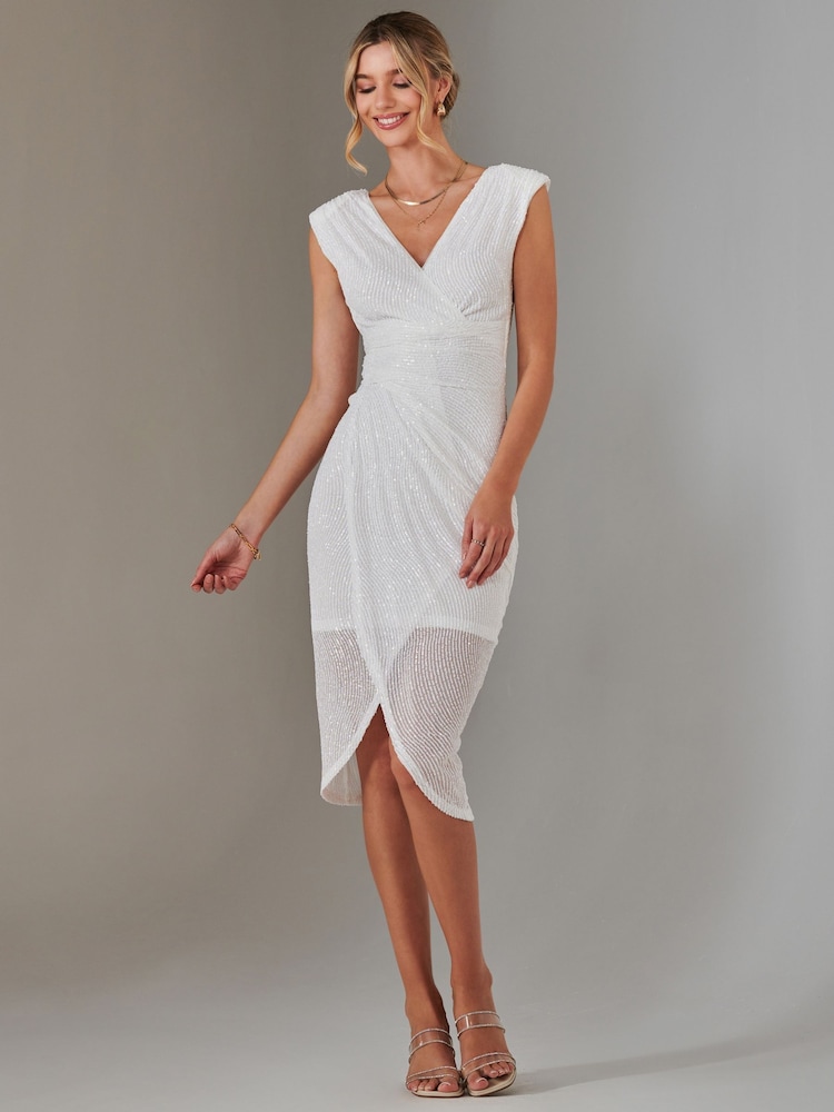 Jolie Moi White Aisla Ruched Sequin Bodycon Dress - Image 5 of 6