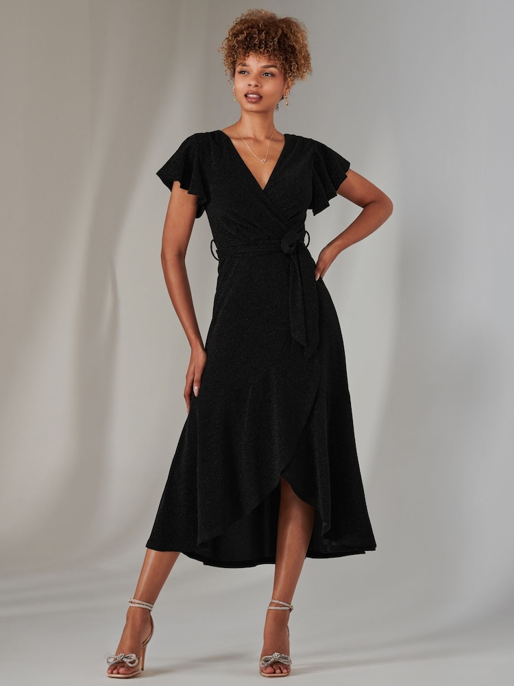 Jolie Moi Black Marlie Metallic Angel Sleeve Maxi Dress - Image 1 of 6
