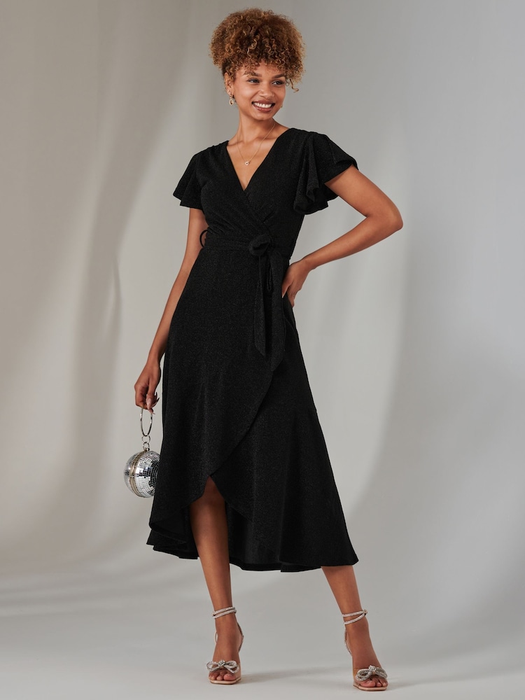 Jolie Moi Black Marlie Metallic Angel Sleeve Maxi Dress - Image 2 of 6